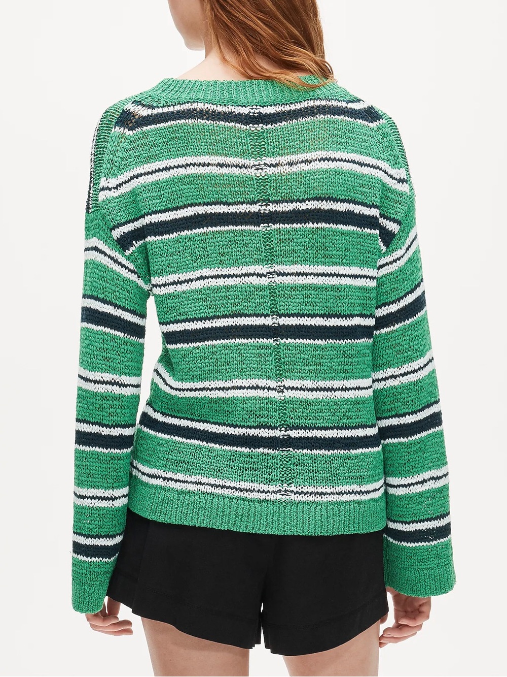 J. Crew Green Striped Crewneck Sweater with Navy and White - Picture 4 of 5